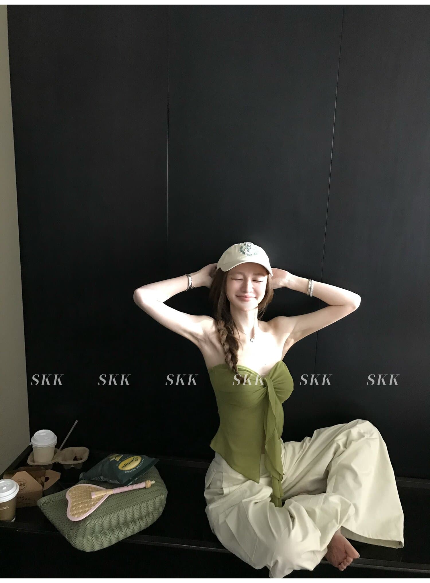 헤스 재스민 아름다움 ~까지 열기 행침 분위기 센스 비밀번호 수 있습니다. 달콤한 수 있습니다. 소금 물결무늬 측면 스트랩 망사 튜브탑 상세 이미지 10