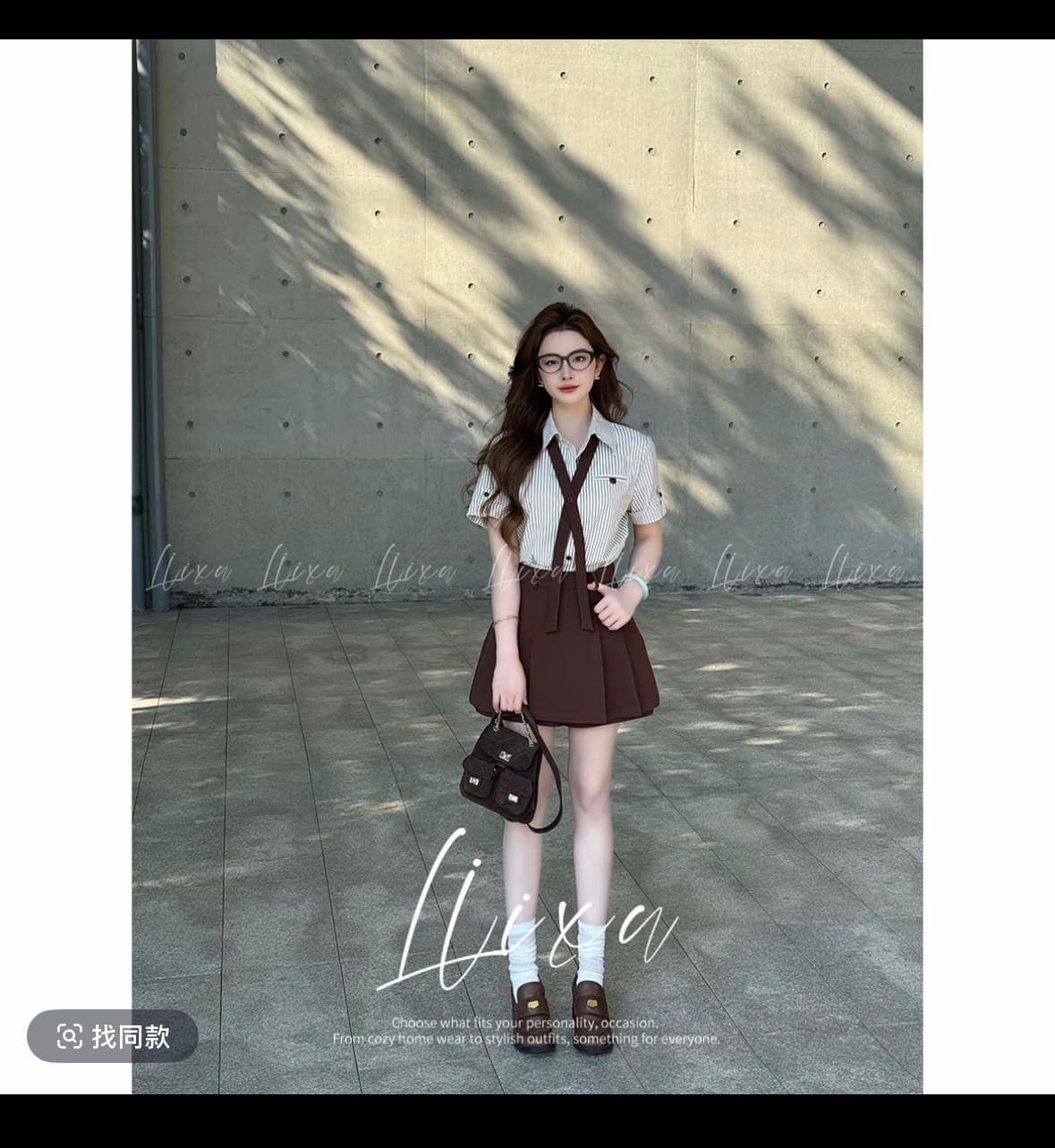 당나라 작은 느릅 나무 여름 새로운 디자인 센스 폴로 칼라 셔츠 코디 하이웨이스트 치마바지 패션 세트 상세 이미지 1