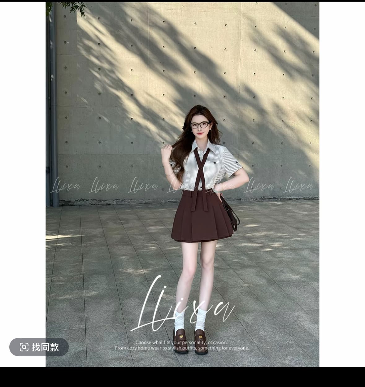당나라 작은 느릅 나무 여름 새로운 디자인 센스 폴로 칼라 셔츠 코디 하이웨이스트 치마바지 패션 세트 상세 이미지 2