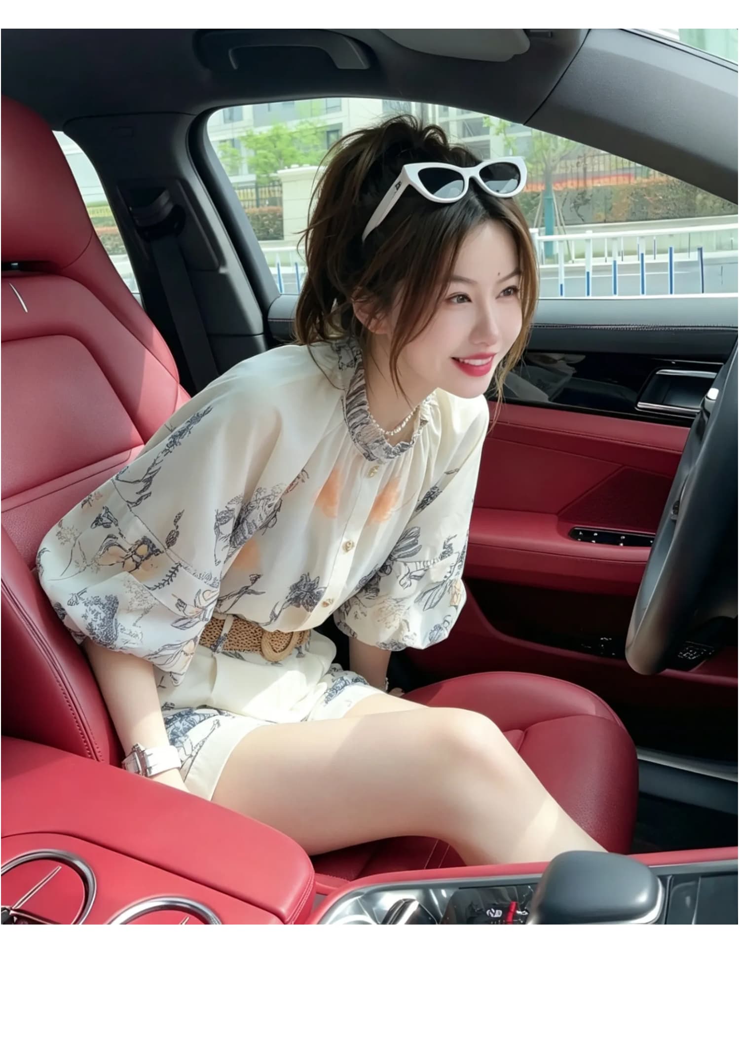 여름 드레스 코디 전체 집합 빛 럭셔리 고급 센스 표지 고기 슬림해 보이는 프린트 자외선 차단 쉬폰 셔츠 반바지 투피스 슈트 상세 이미지 6