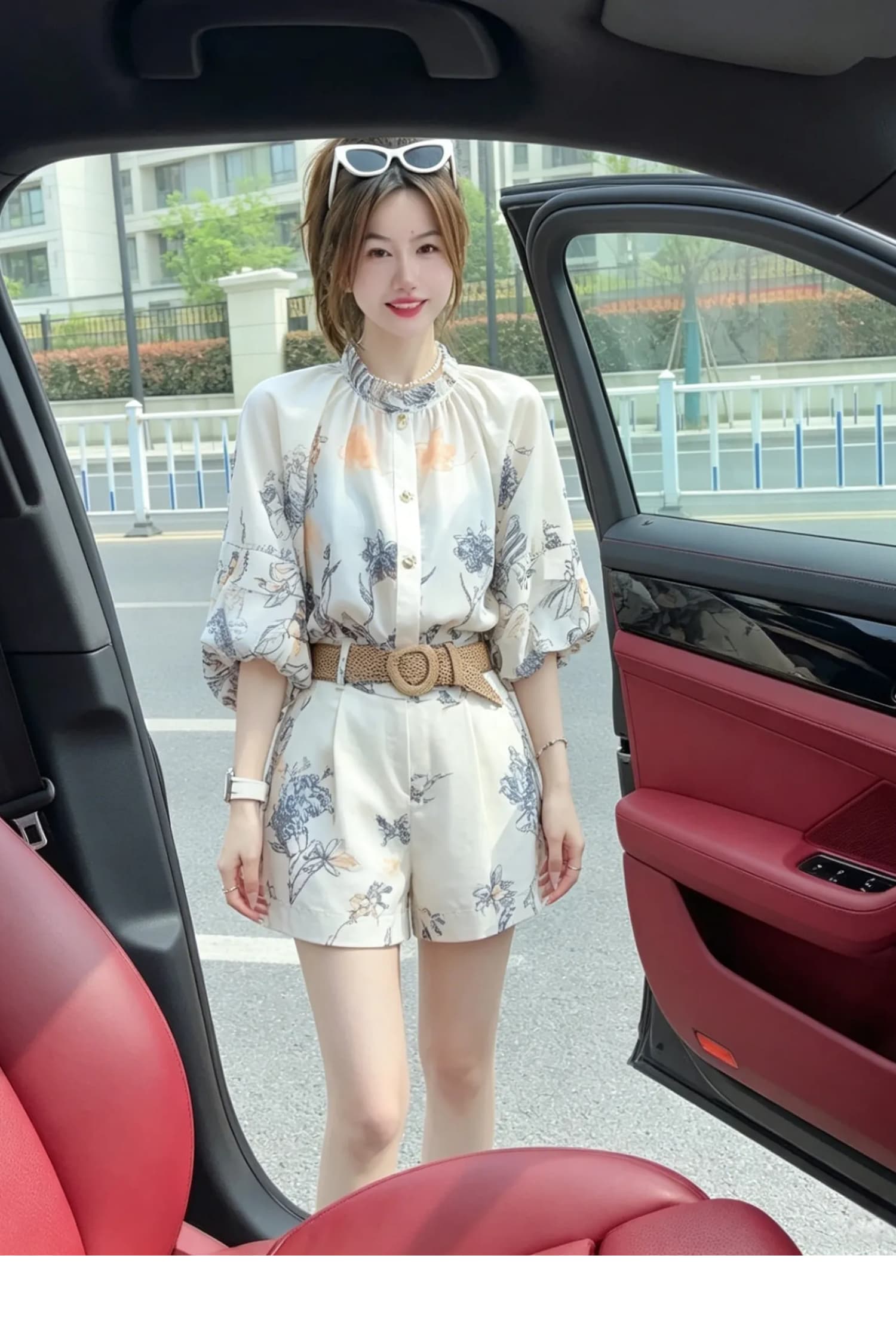 여름 드레스 코디 전체 집합 빛 럭셔리 고급 센스 표지 고기 슬림해 보이는 프린트 자외선 차단 쉬폰 셔츠 반바지 투피스 슈트 상세 이미지 10