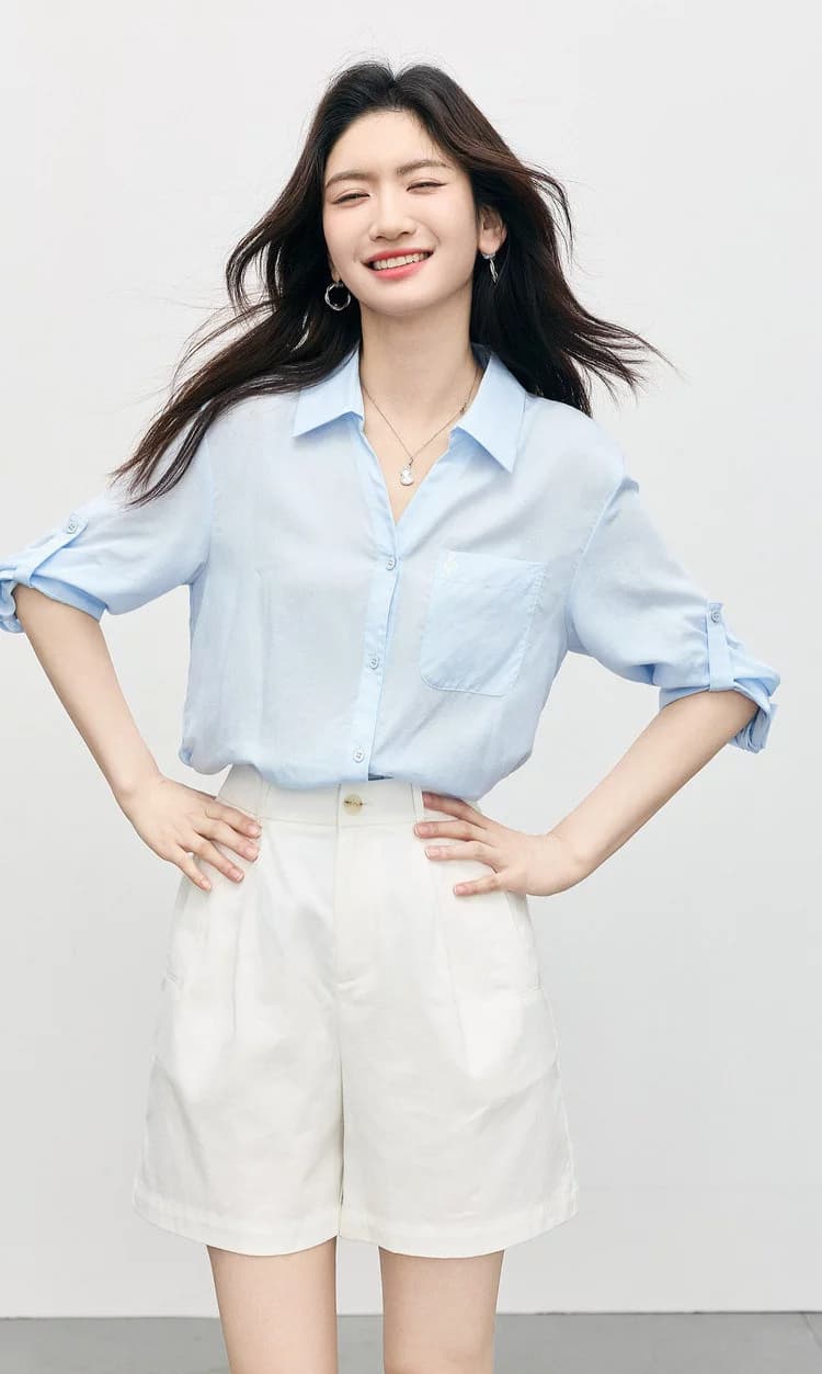 라이 경기 서울 박하 작은 차가운 셔츠 26 출퇴근 캐주얼 v 단어 셔츠 칼라 袢 소매 맨위 상세 이미지 2