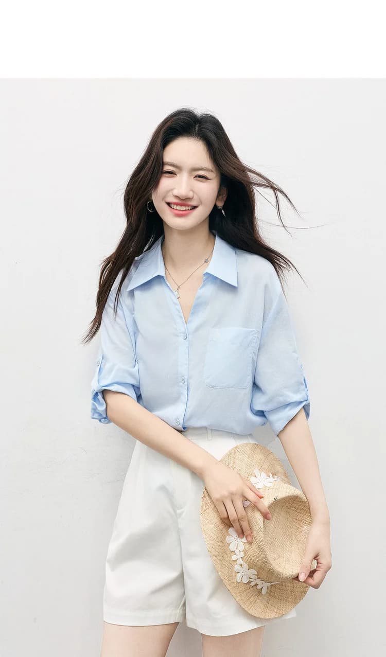 라이 경기 서울 박하 작은 차가운 셔츠 26 출퇴근 캐주얼 v 단어 셔츠 칼라 袢 소매 맨위 상세 이미지 4