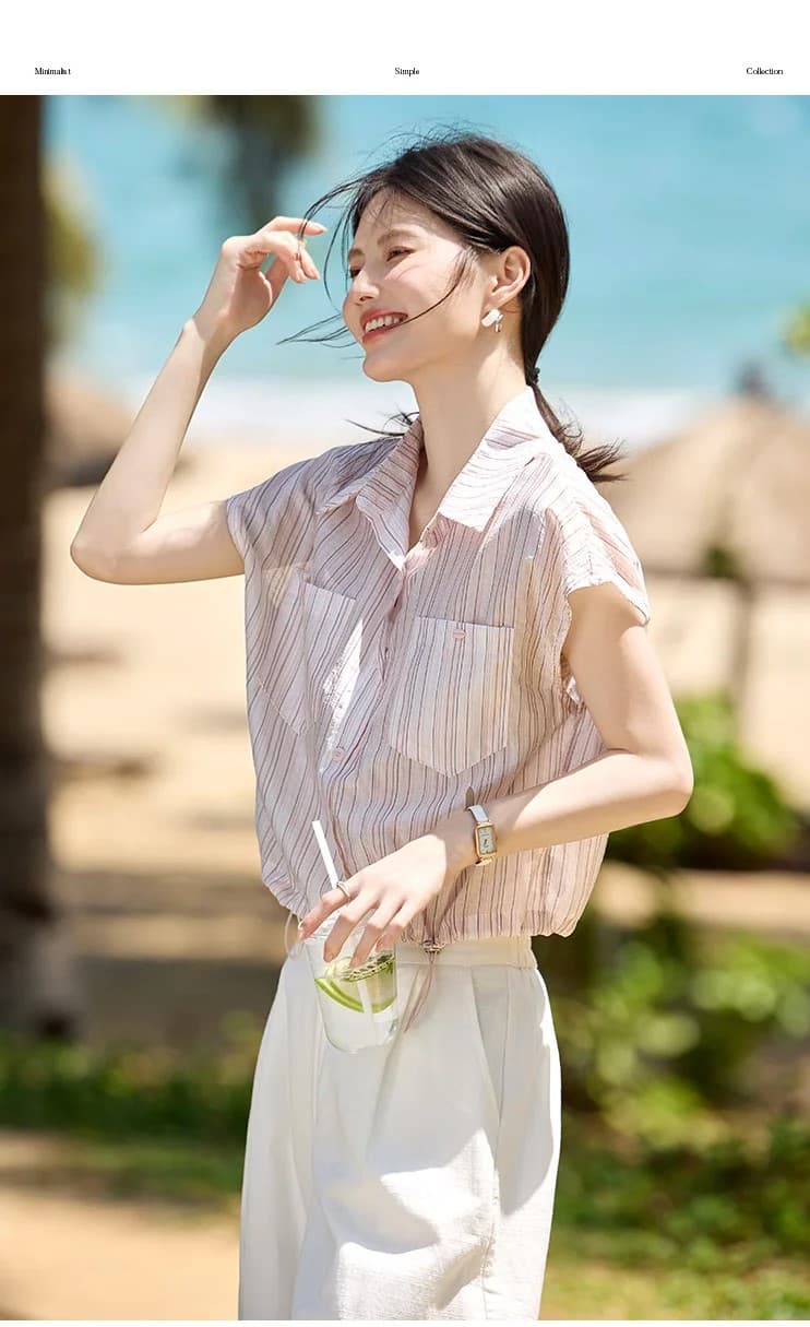 디자인 센스 스트라이프 폴로 칼라 셔츠 26 년 아모이 루즈핏 다용도 편안함 연령 감소 출퇴근 맨위 상세 이미지 2