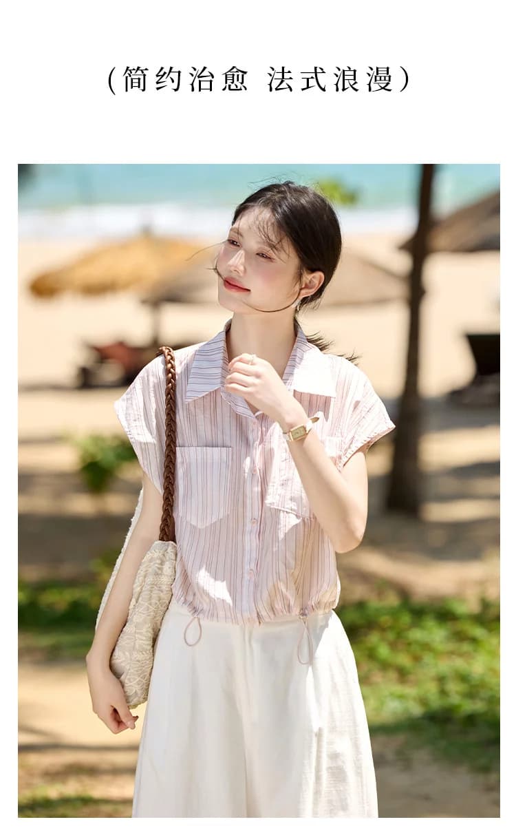 디자인 센스 스트라이프 폴로 칼라 셔츠 26 년 아모이 루즈핏 다용도 편안함 연령 감소 출퇴근 맨위 상세 이미지 3