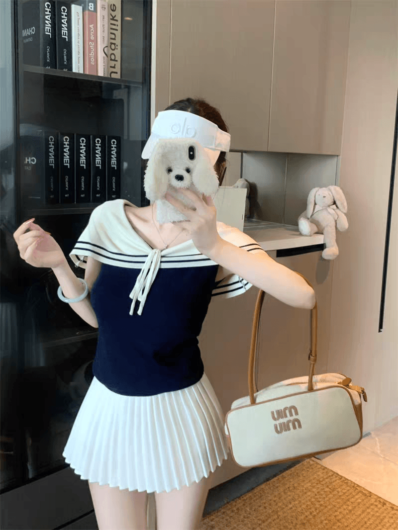 해군 스타일 오프숄더 레이스업 민소매 니트 맨위 여성 여름 한 부서 디자인 센스 몸매 가꾸기 작은 대중 맨위 상세 이미지 26
