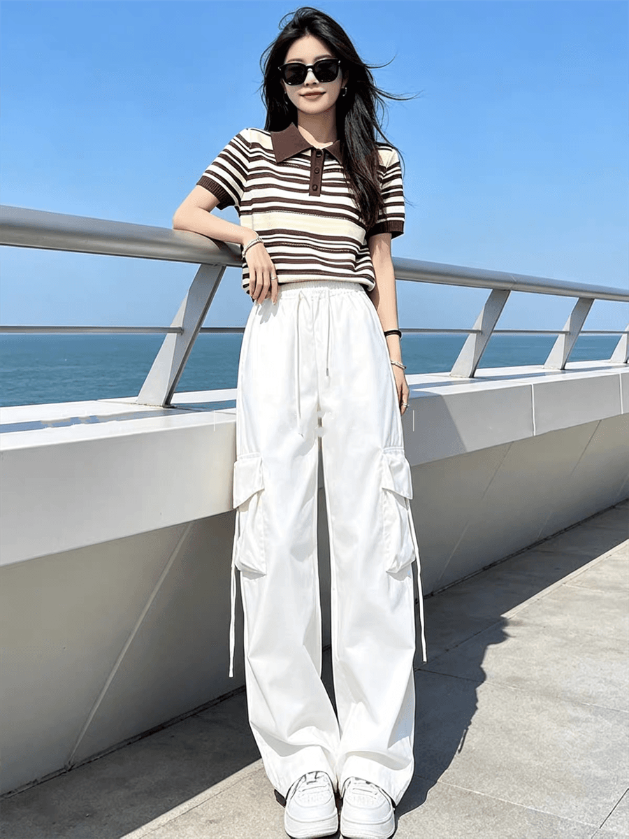 연령 감소 배색 스트라이프 반팔 니트 스웨터 여성 여름 새로운 학원 스타일 POLO 칼라 출퇴근 다용도 품격 맨위 상세 이미지 16