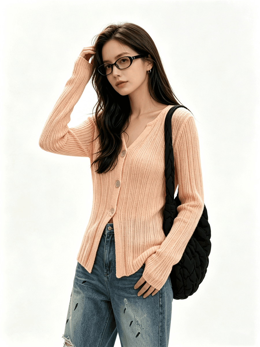 이른 가을 V넥 배색 프랑스식 새로운 긴팔 니트 스웨터 몸매 가꾸기 슬림해 보이는 다용도 패션 트임 맨위 상세 이미지 21