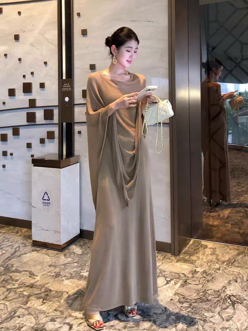 부드러운 바람 품격 불규칙 숄 새로운 몸매 가꾸기 품격 슬림해 보이는 빛 요리 한 우아함 슬립 드레스 투피스 세트 상세 이미지 5