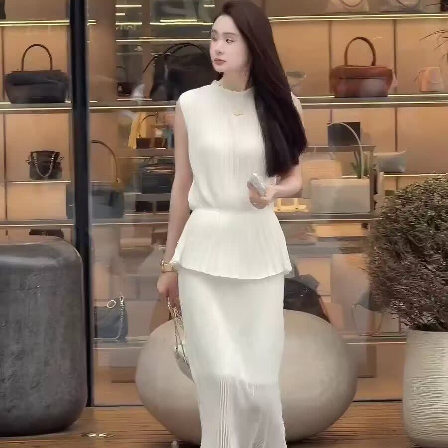 레이스 플리츠 허리 수축 니트 맨위 플러스 치마 투피스 세트 이미지 2