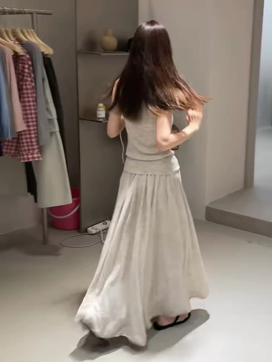 2026 새로운 프랑스식 코치 점잖은 캐미솔 드레스 아이들 여름 한 부서 느긋한 바람 롱 스커트 세트