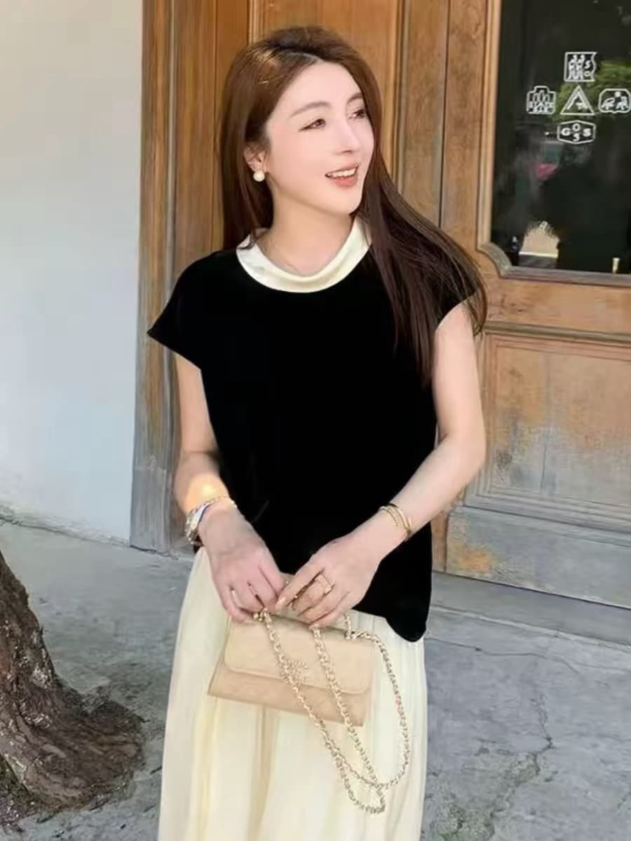희 만 웨이 프라임 흰 그림 측면 디자인 센스 실크 벨벳 다용도 슬림해 보이는 반팔 맨위 상세 이미지 1