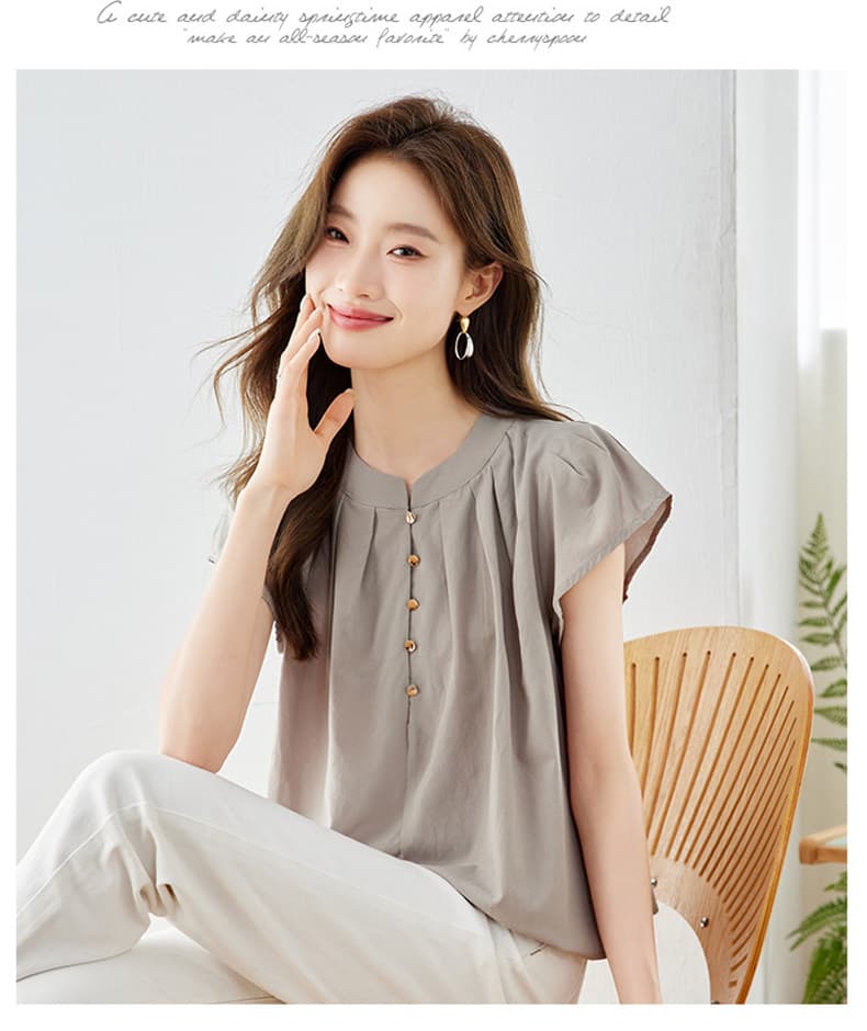 있음 선적 2026 쉬폰 톱 여성 여름 반팔 작은 대중 루즈핏 폭발 고유 한 Chic 아름다운 셔츠 상세 이미지 5