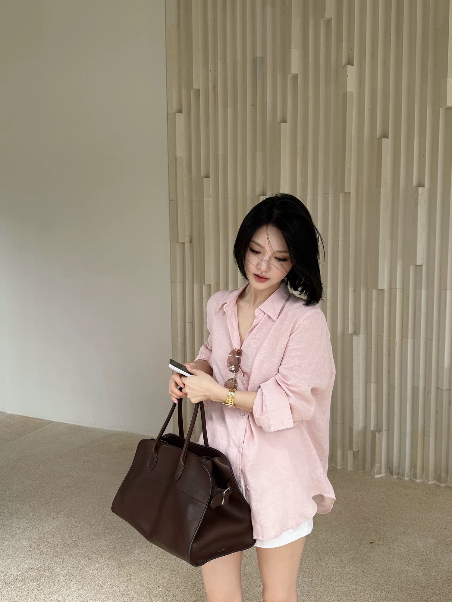 아마 긴팔 폴로 칼라 느긋한 바람 고급 디자인 셔츠 이미지 2