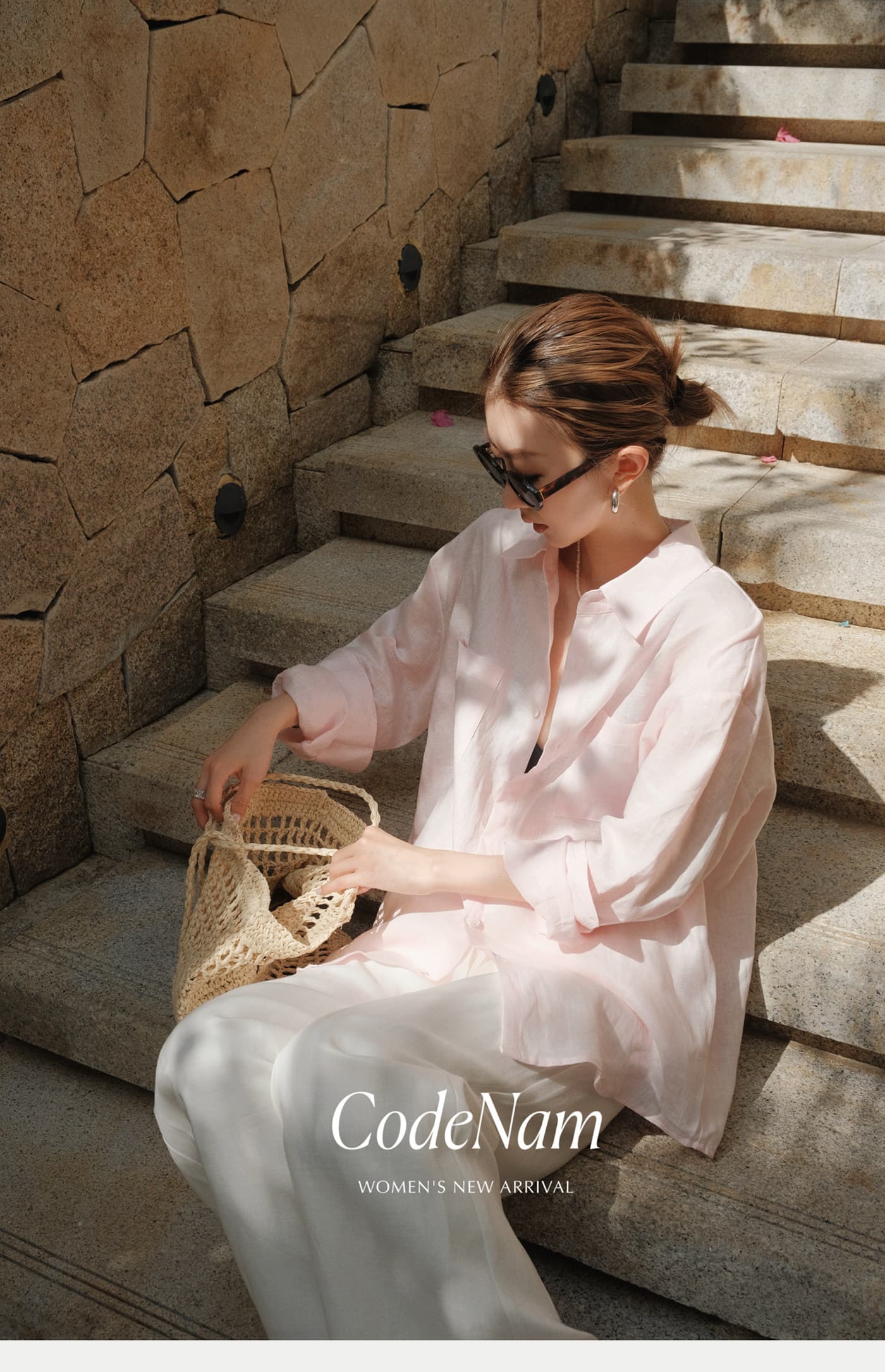 codenam 아마 긴팔 핑크색 긴팔 셔츠 여성 셔츠 재킷 루즈핏 캐주얼 면 린넨 자외선 차단 셔츠 이미지 2