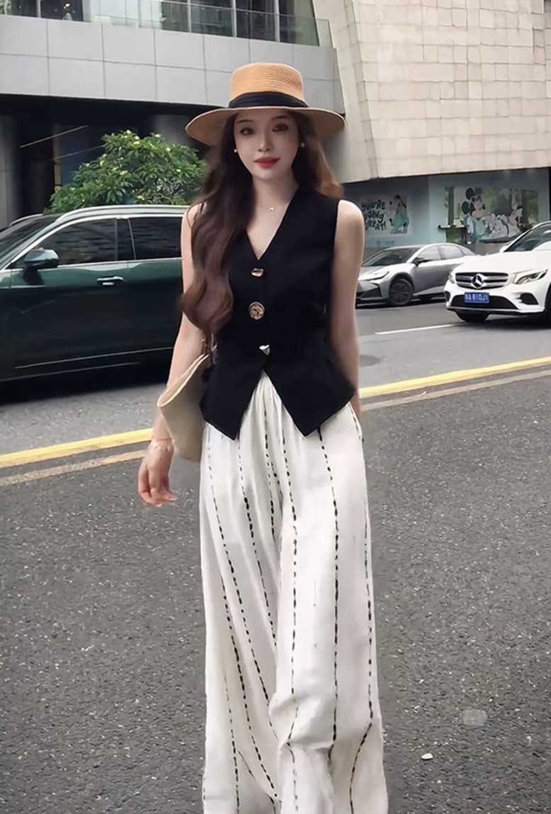 밤나무 용융 골드 새로운 조끼 여자 여름 얇은 스타일 외부 가져 가라. 민소매 조끼 맨위 다용도 캐주얼 바지 상세 이미지 1