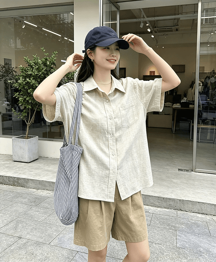 느슨함 센스 새로운 아마 반팔 여성 셔츠 여름 디자인 센스 루즈핏 캐주얼 셔츠 품격 작은 대중 맨위 이미지 4