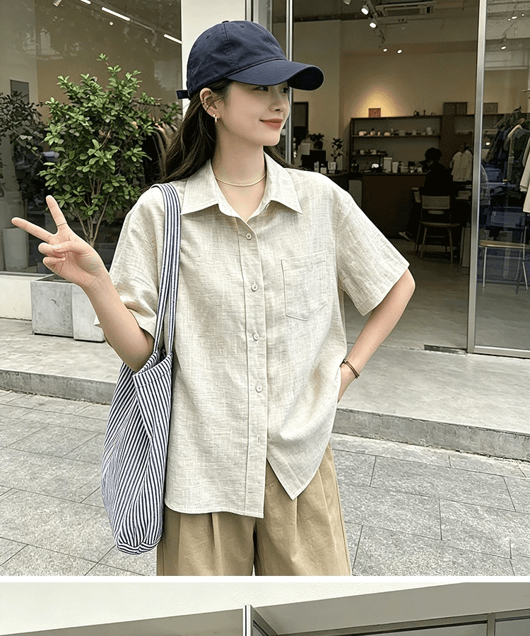 느슨함 센스 새로운 아마 반팔 여성 셔츠 여름 디자인 센스 루즈핏 캐주얼 셔츠 품격 작은 대중 맨위