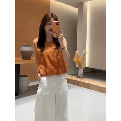 꽃밭 밑단 라운드 넥 민소매 얇은 스타일 여성 셔츠 작은 키 루즈핏 쇼트 스타일 조끼 2026 새로운 여름 맨위 이미지 4