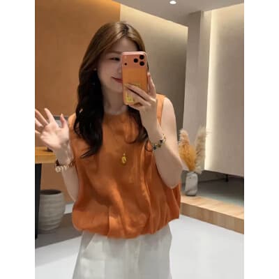 꽃밭 밑단 라운드 넥 민소매 얇은 스타일 여성 셔츠 작은 키 루즈핏 쇼트 스타일 조끼 2026 새로운 여름 맨위 상세 이미지 5
