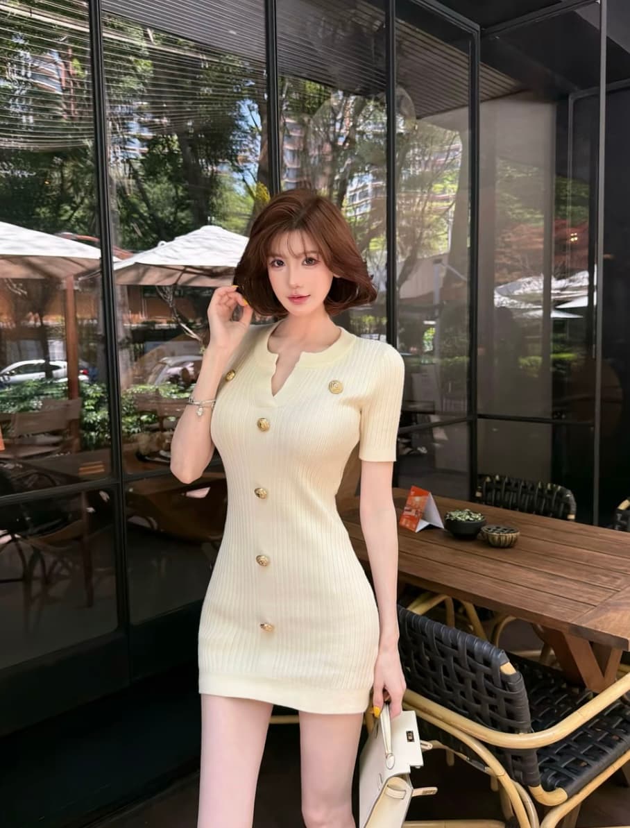 생방송 폭발 비율 확대경 고급 센스 금속 버클 작은 샤넬 스타일 니트 반팔 드레스 미니 스커트 상세 이미지 2