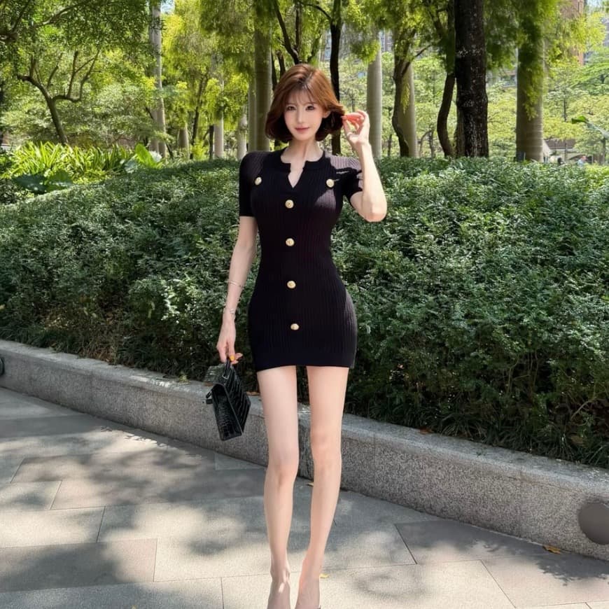 생방송 폭발 비율 확대경 고급 센스 금속 버클 작은 샤넬 스타일 니트 반팔 드레스 미니 스커트 상세 이미지 6