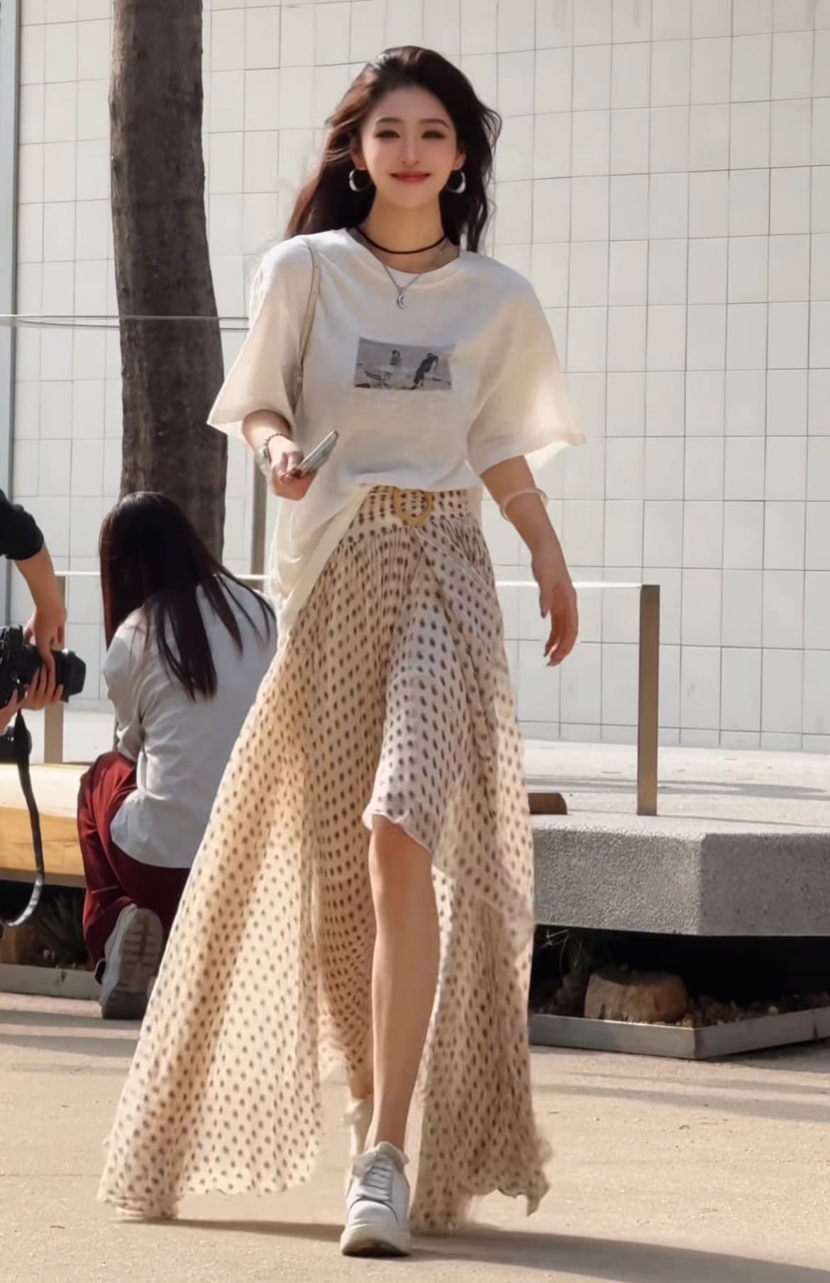 한 부서 부드러운 바람이 아닙니다. 규칙 프릴 꽃무늬 반신 스커트 여성 여름 품격 하이웨이스트 슬림해 보이는 큰 진자 롱 스커트 여성 상세 이미지 3