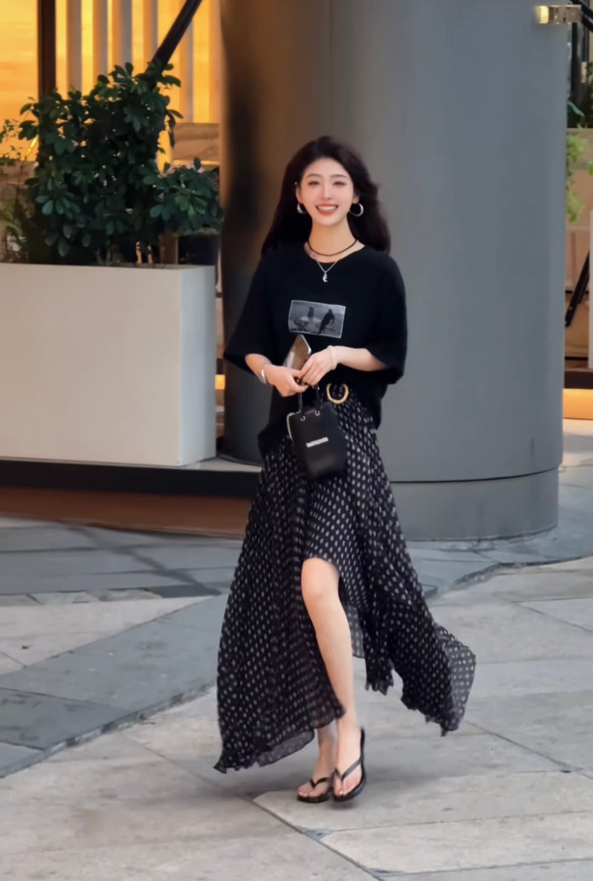 한 부서 부드러운 바람이 아닙니다. 규칙 프릴 꽃무늬 반신 스커트 여성 여름 품격 하이웨이스트 슬림해 보이는 큰 진자 롱 스커트 여성 상세 이미지 5