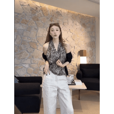 사랑의 분위기 주간 실크 아마 다용도 미니멀리즘 여름 민소매 행침 목 맨위 상세 이미지 1