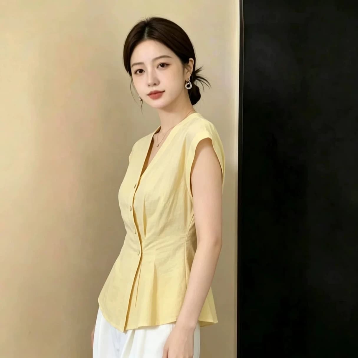 V넥 반팔 여자 2026 여름 새로운 외출용 맨위