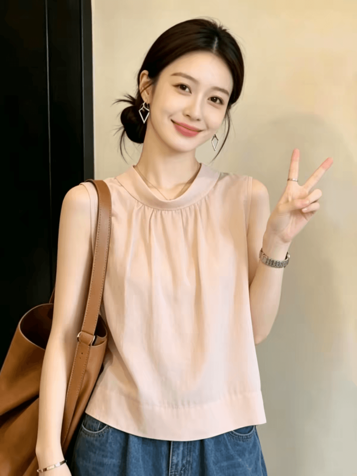 스탠드 칼라 민소매 여성 셔츠 2026 새로운 여름 얇은 스타일 맨위 이미지 2