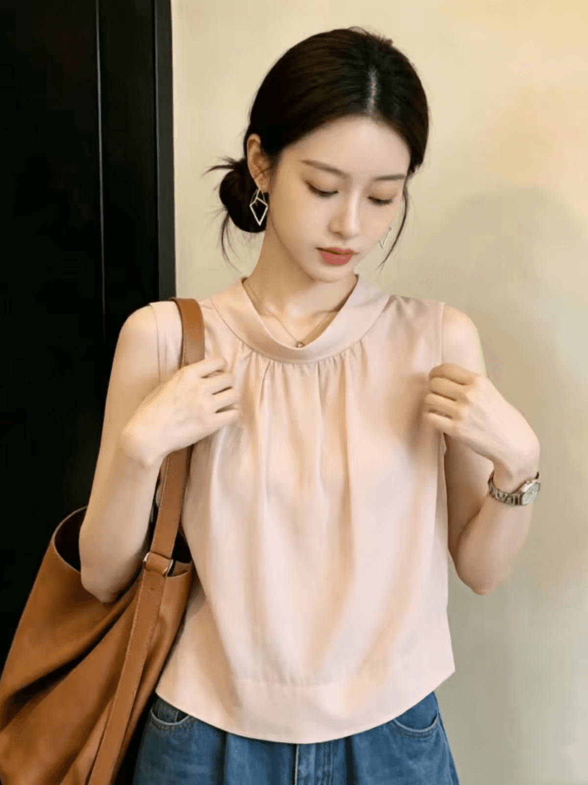 스탠드 칼라 민소매 여성 셔츠 2026 새로운 여름 얇은 스타일 맨위 상세 이미지 4
