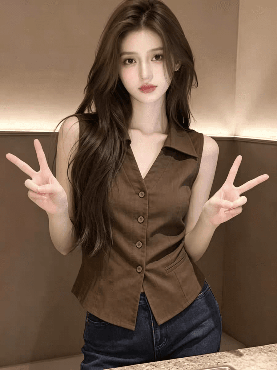 셔츠 여자 여름 디자인 센스 품격 여성 민소매 맨위 이미지 3