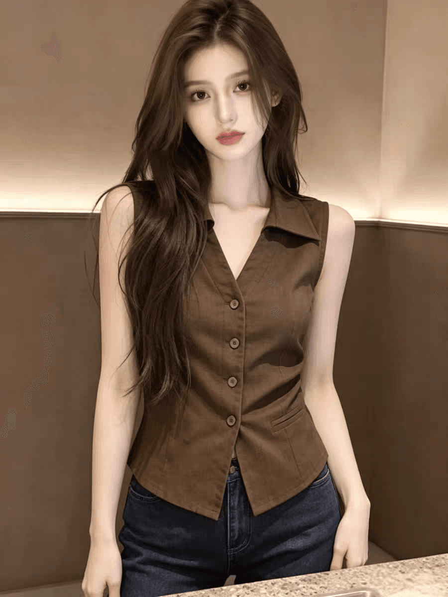 셔츠 여자 여름 디자인 센스 품격 여성 민소매 맨위 이미지 2