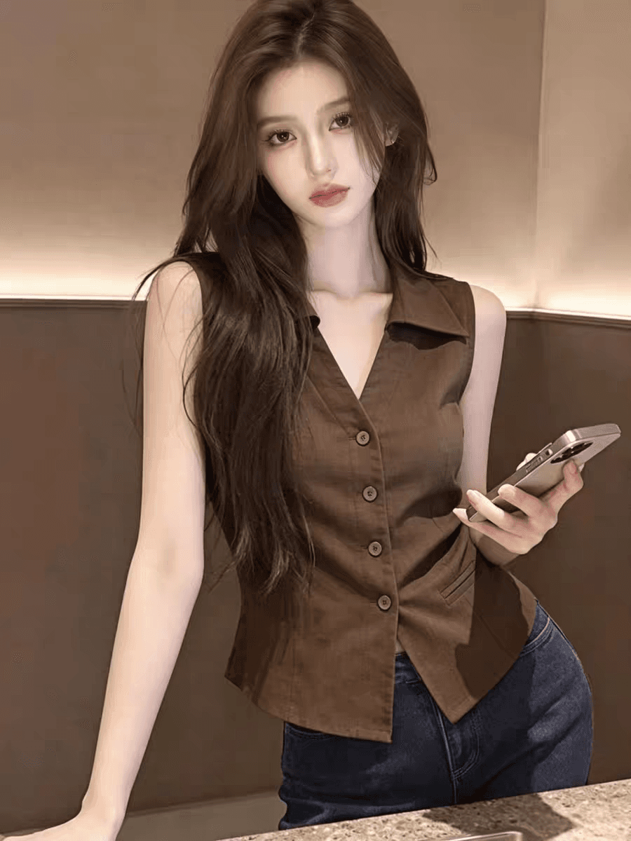 셔츠 여자 여름 디자인 센스 품격 여성 민소매 맨위 상세 이미지 5
