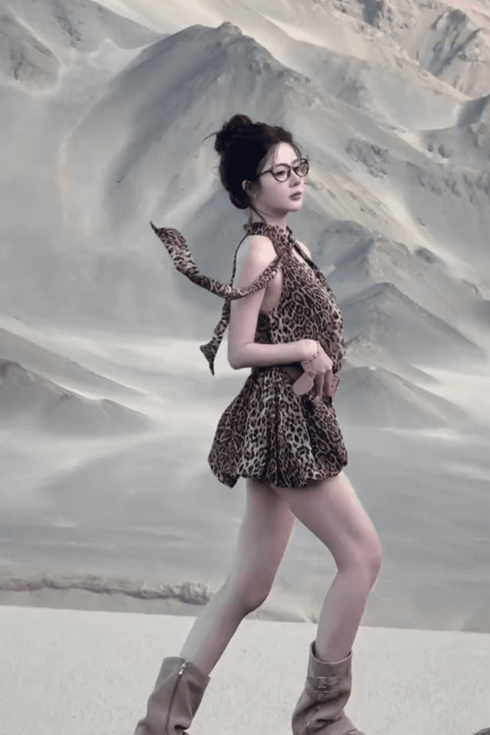 북서쪽 불모지 바람 착용 가져 가라. 핫걸 레오파드 무늬 리본 행침 목 여성 드레스 슬림해 보이는 허리 수축 민소매 한 마디 미니 스커트 상세 이미지 6