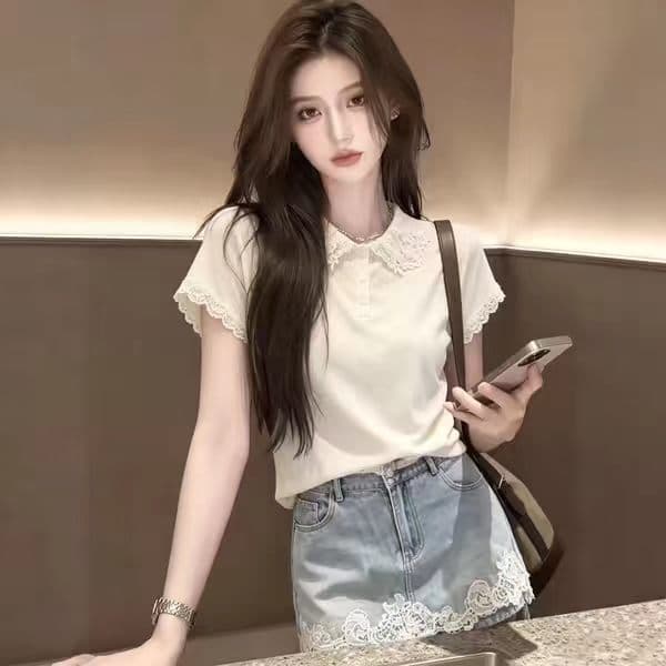 반팔 티셔츠 여성 여름 2026 새로운 패션 Chic 몸매 가꾸기 맨위 이미지 3