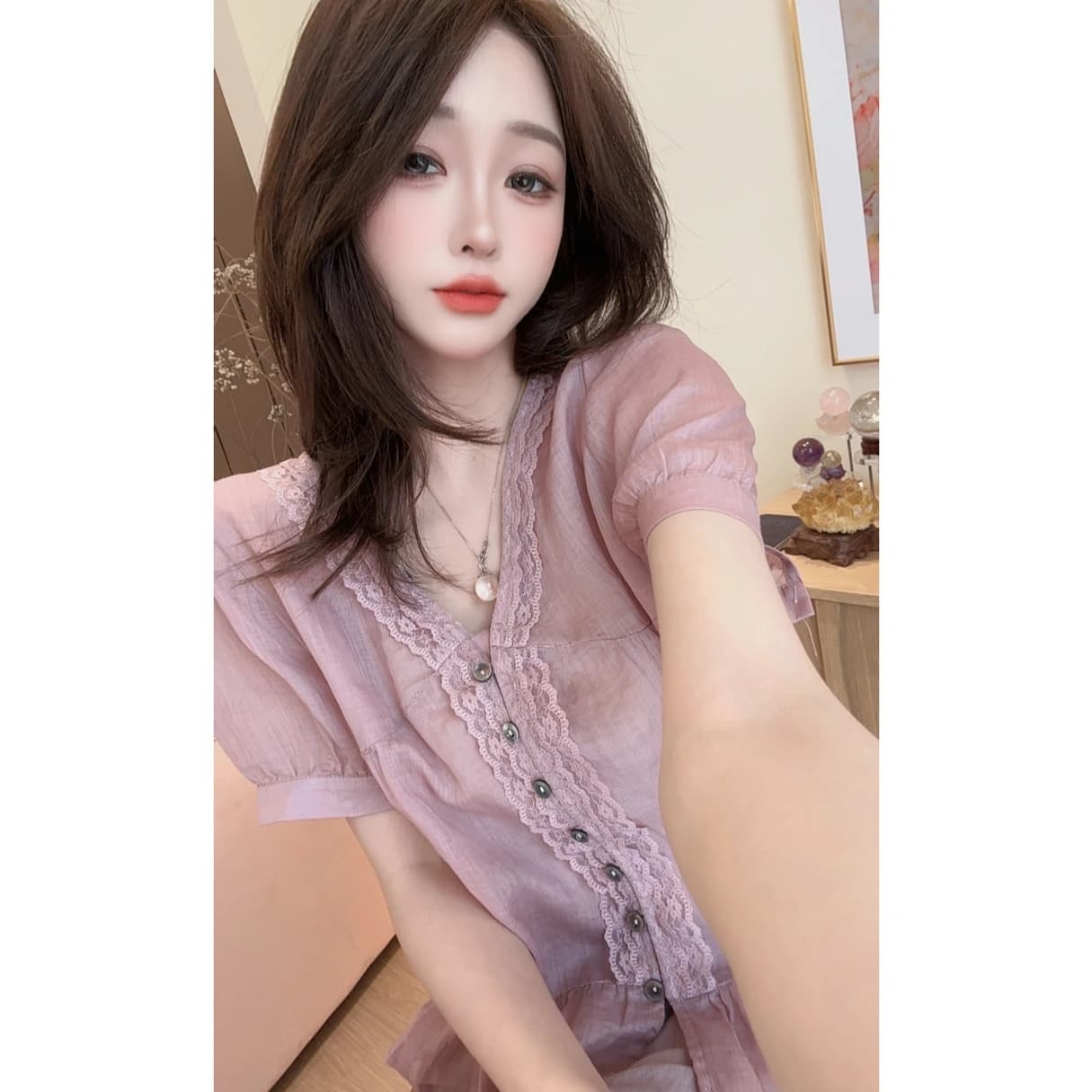 품격 디자인 센스 레이스 디스플레이 화이트 작은 셔츠 여성 차가운 센스 라미 셔츠 상세 이미지 2