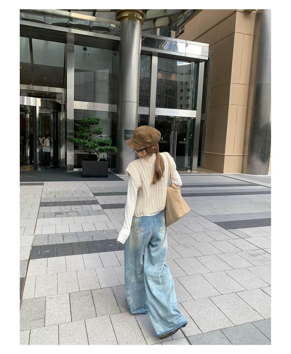 한 부서 느긋한 두꺼운 선 니트 조끼 여자 가을 의상 새로운 대 단추 주머니 민소매 조끼 외부 잡아라. 의류 상세 이미지 3