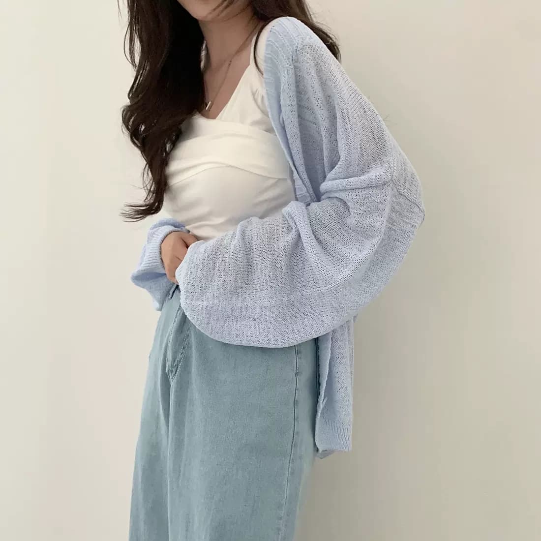 한국 chic 느긋한 루즈핏 얇은 코트 새로운 긴팔 자외선 차단 니트 오픈 가디건 맨위 여성 상세 이미지 7