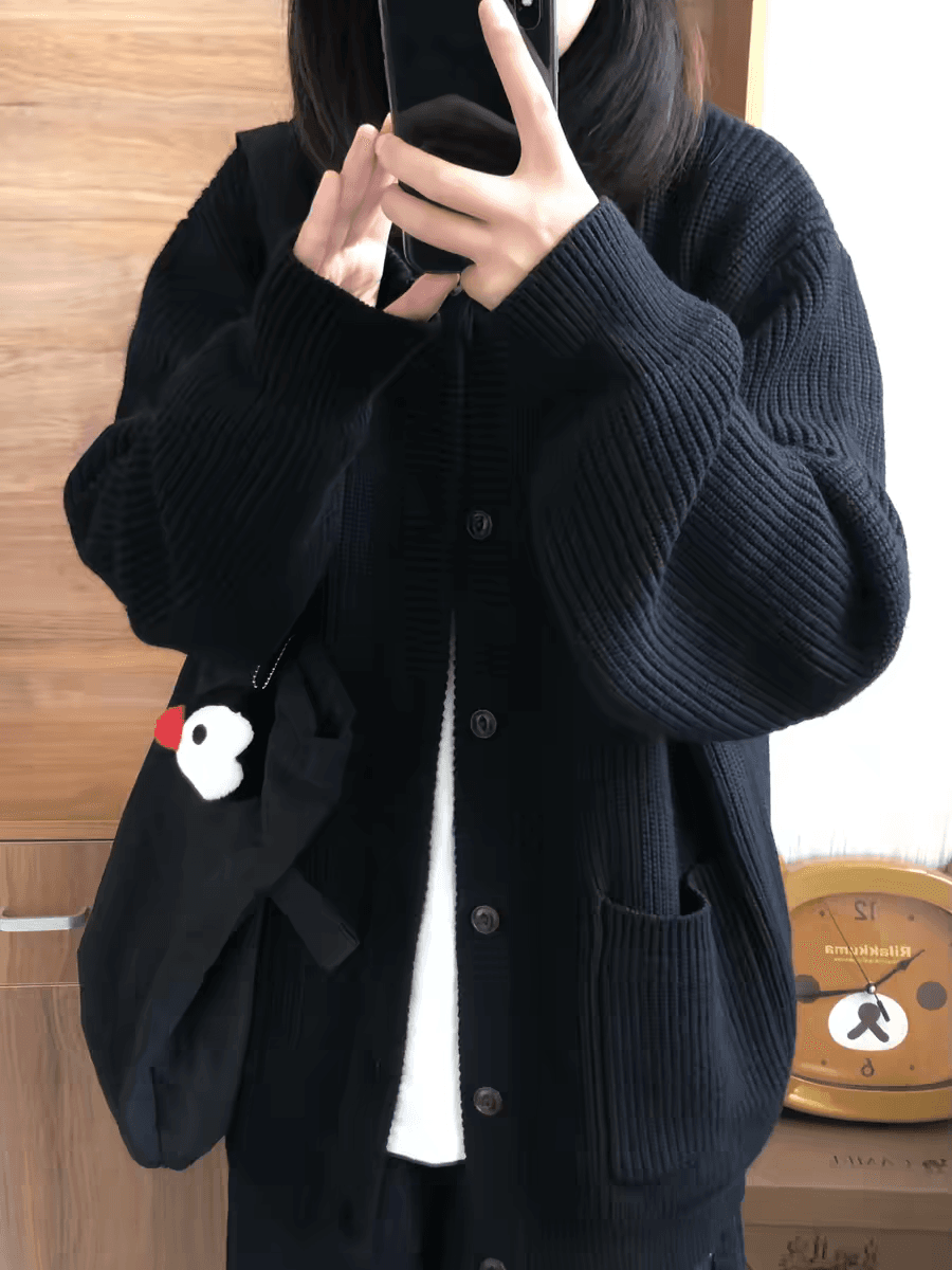 한 부서 니트 오픈 가디건 여성 코트 새로운 가을 겨울철 착용 가져 가라. 고급 센스 루즈핏 캐주얼 다용도 스웨터 맨위 상세 이미지 3