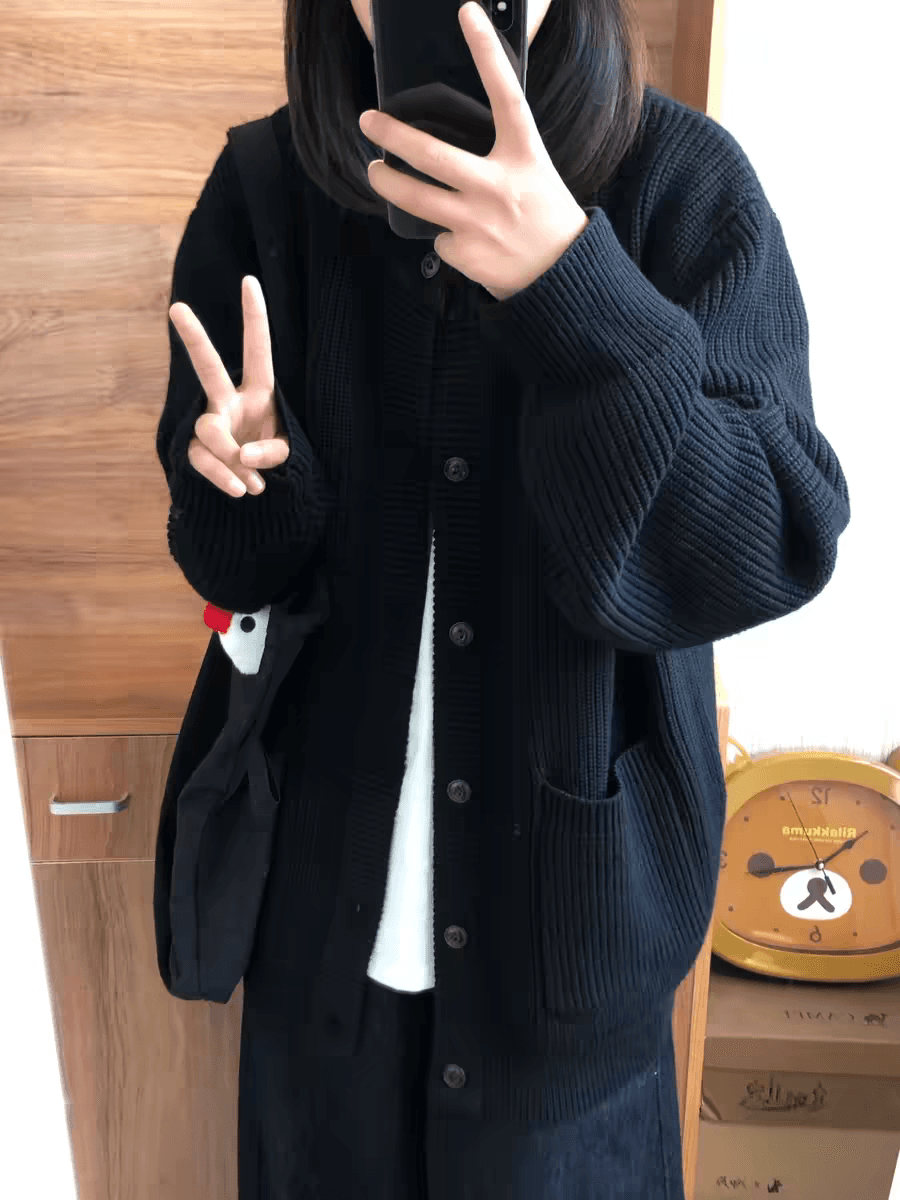 한 부서 니트 오픈 가디건 여성 코트 새로운 가을 겨울철 착용 가져 가라. 고급 센스 루즈핏 캐주얼 다용도 스웨터 맨위 상세 이미지 4
