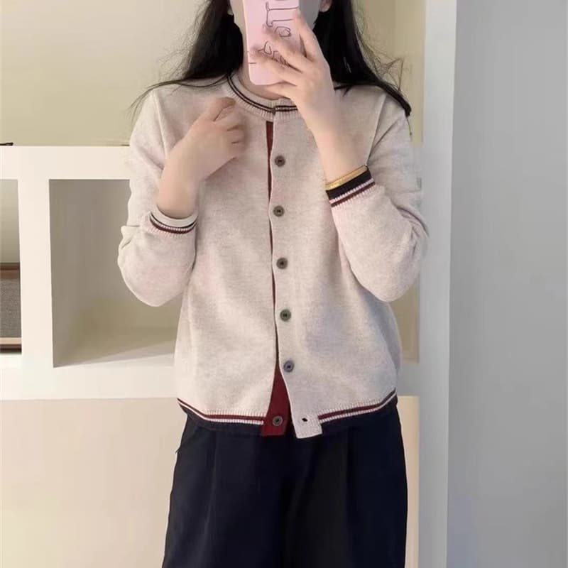 가을 겨울 새로운 여성 의류 패션 미니멀리즘 영국식 패치워크 색상 니트 오픈 가디건 스웨터 코트 고급 착용 가져 가라. 아름다운 맨위 이미지 4