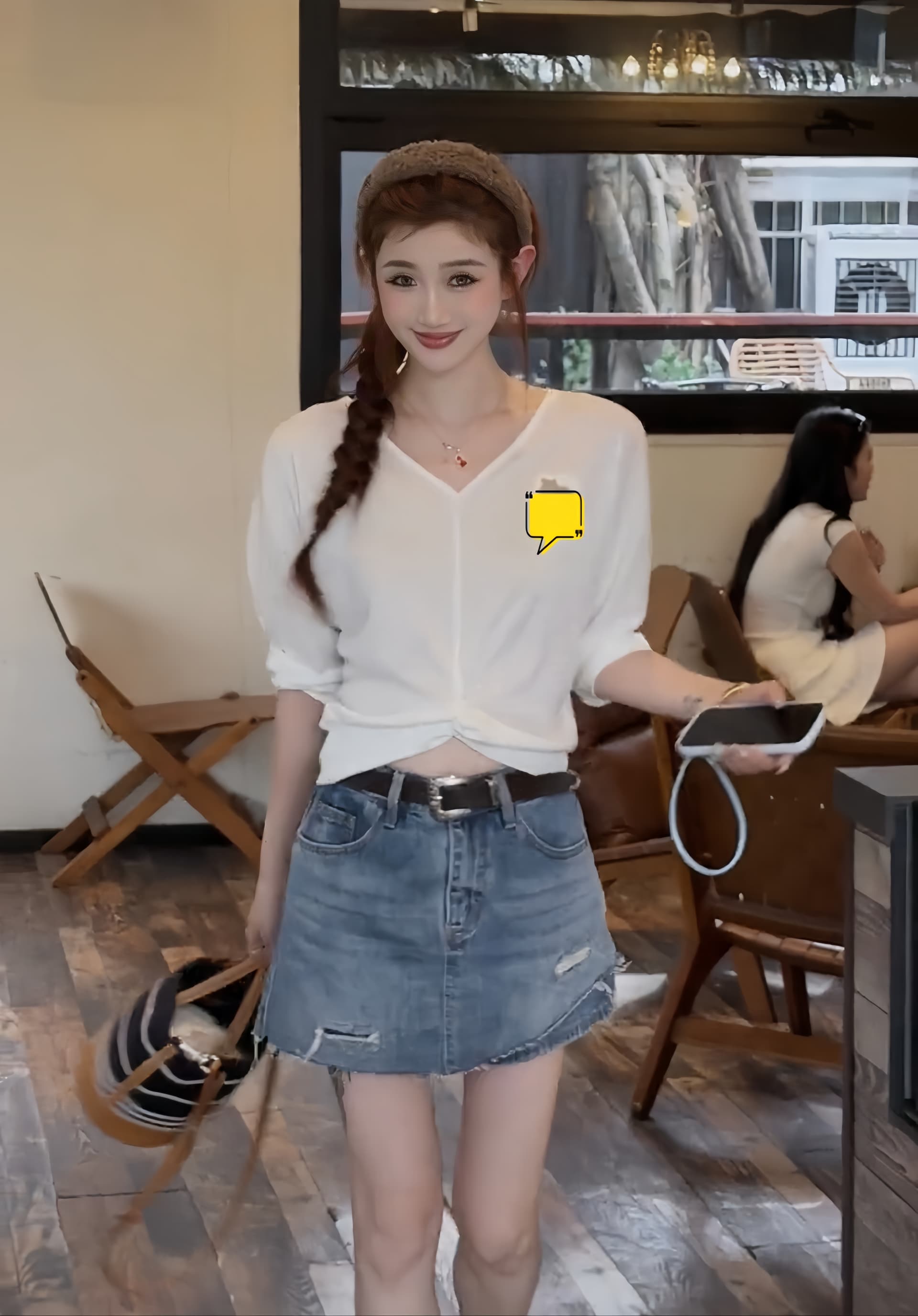 2026 여름 뒤로 또한 자수 라이 경기 서울 비틀림 순수한 욕망 작은 대중 디자인 긴팔 티셔츠 상세 이미지 2