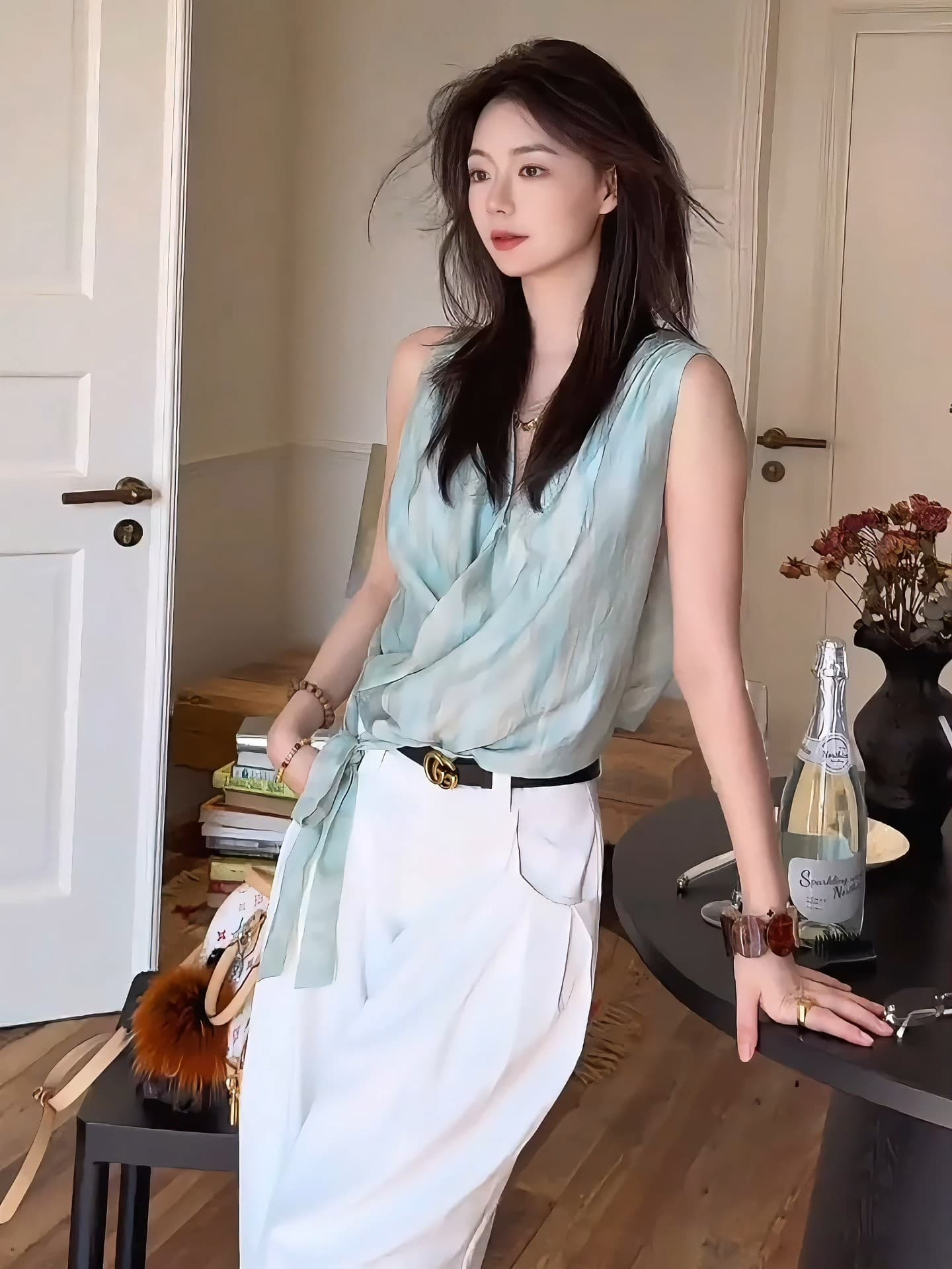 박하 깃발 십자가 포장 레이스업 맨위 작은 대중 디자인 분위기 센스 리본 작은 셔츠 상세 이미지 5