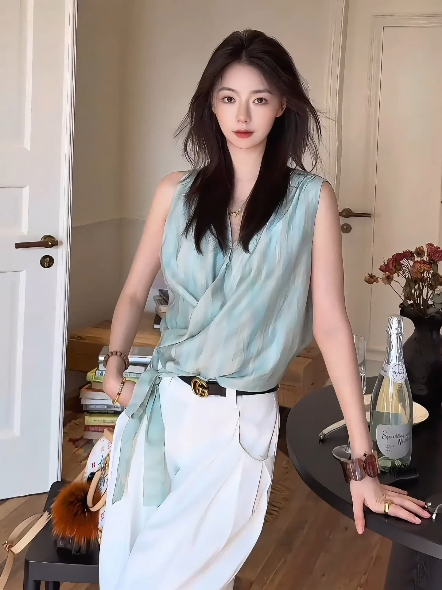 박하 깃발 십자가 포장 레이스업 맨위 작은 대중 디자인 분위기 센스 리본 작은 셔츠 상세 이미지 6