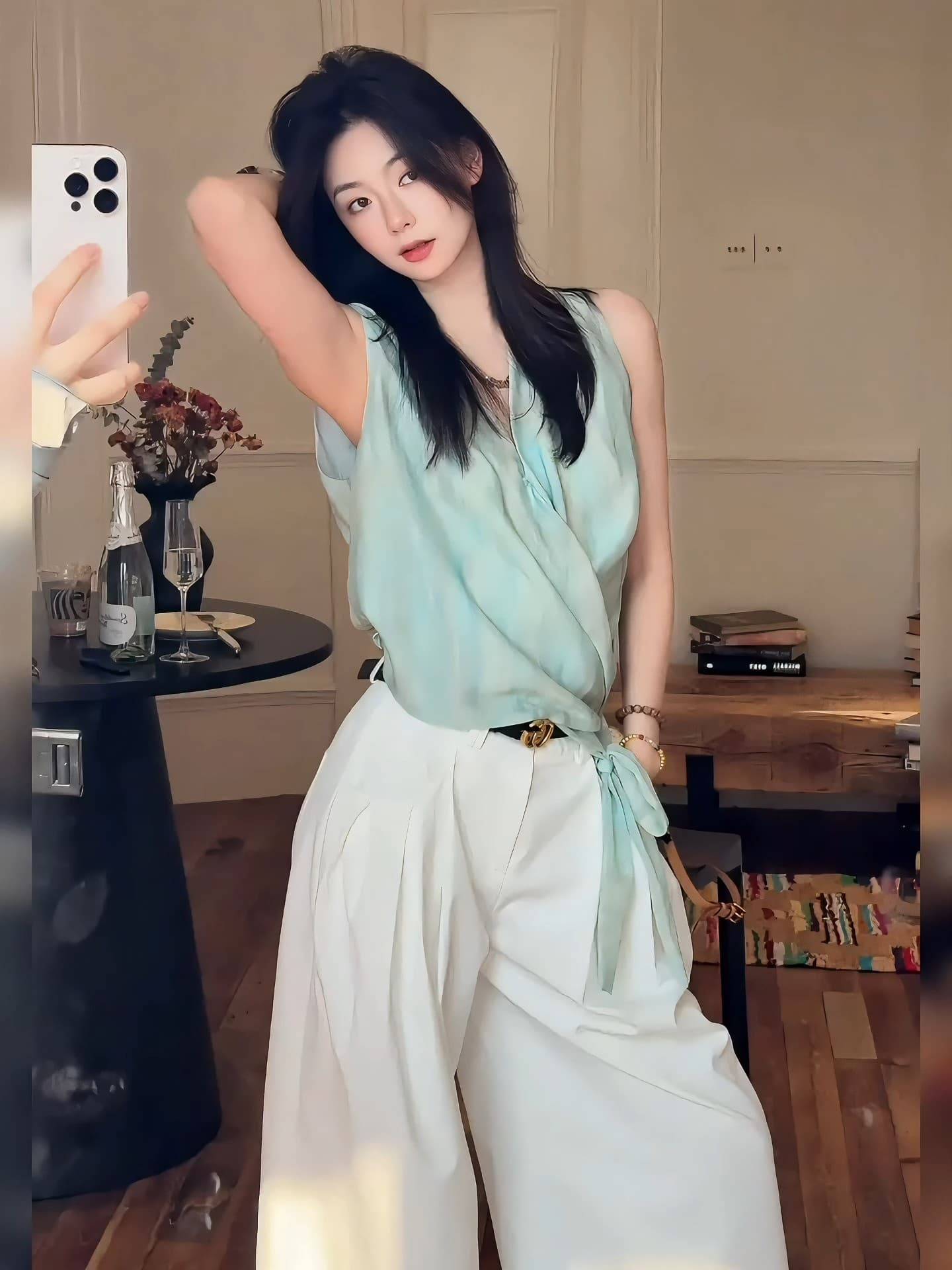 박하 깃발 십자가 포장 레이스업 맨위 작은 대중 디자인 분위기 센스 리본 작은 셔츠 상세 이미지 7