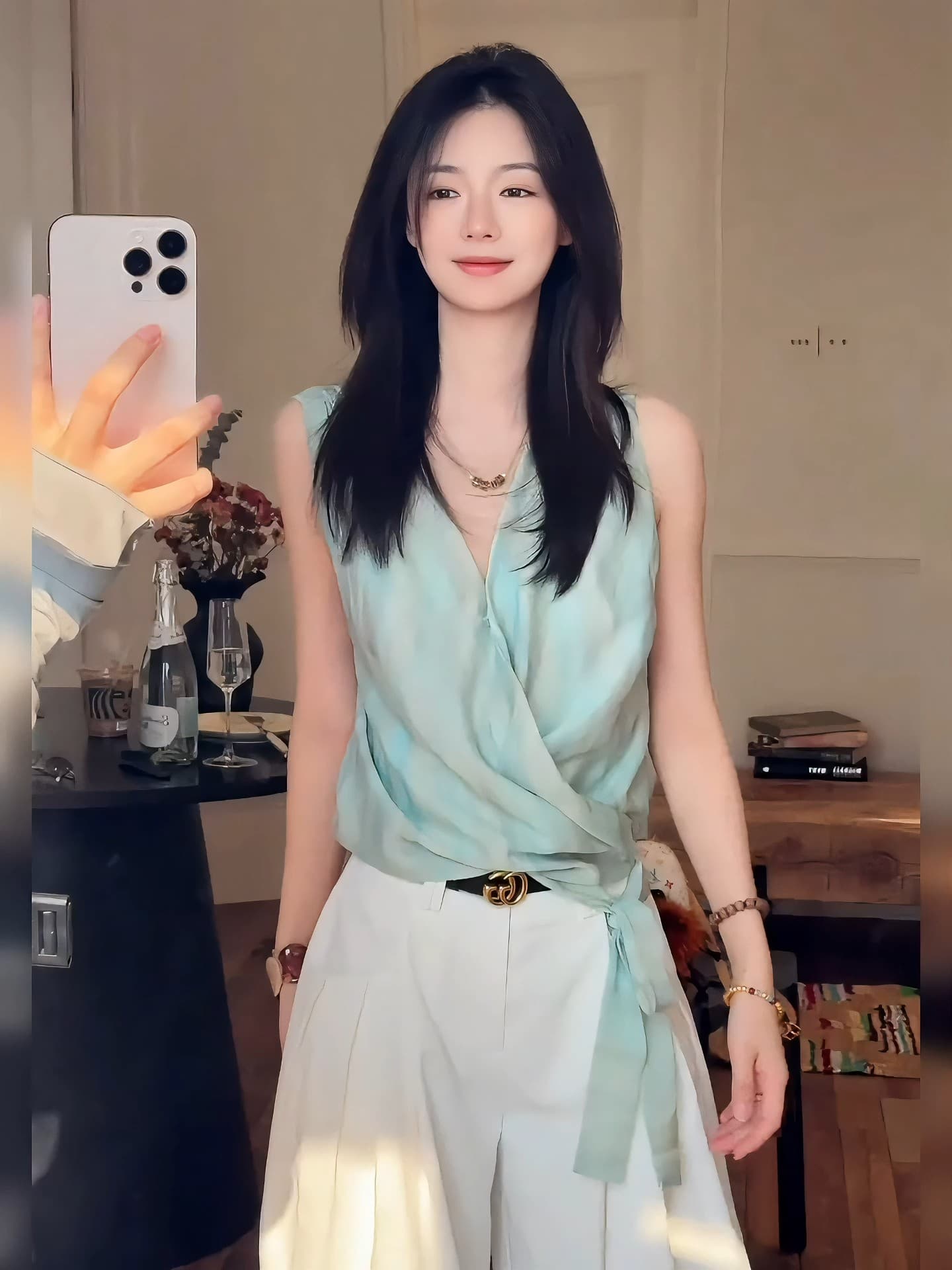 박하 깃발 십자가 포장 레이스업 맨위 작은 대중 디자인 분위기 센스 리본 작은 셔츠 상세 이미지 8