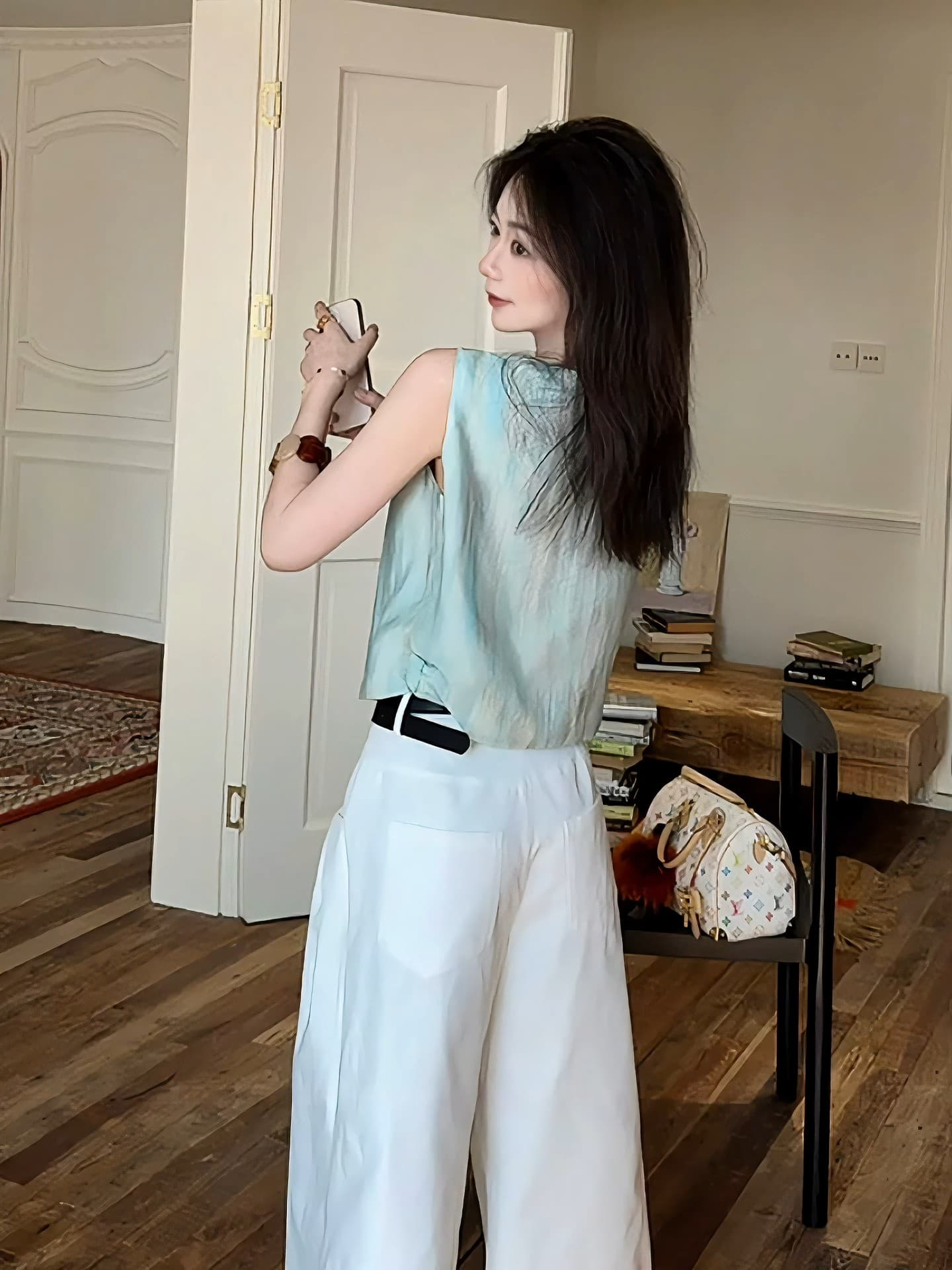 박하 깃발 십자가 포장 레이스업 맨위 작은 대중 디자인 분위기 센스 리본 작은 셔츠 상세 이미지 13