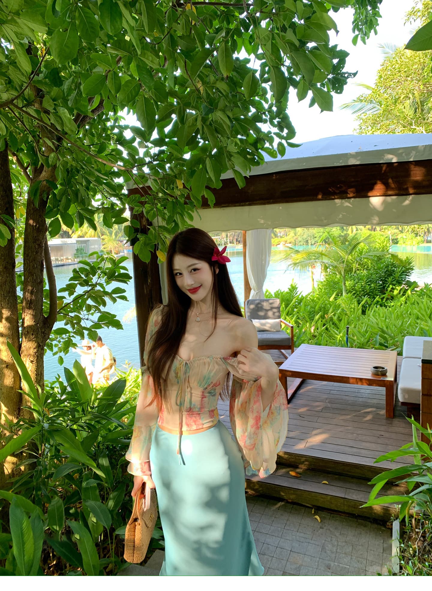 수채화 물감 헤일로 염색 꽃무늬 쉬폰 블라우스 여자 칼라 디자인 센스 슬림해 보이는 명중 가져 가라. 작은 셔츠 맨위 휴가 밖으로 조각 옷 상세 이미지 4